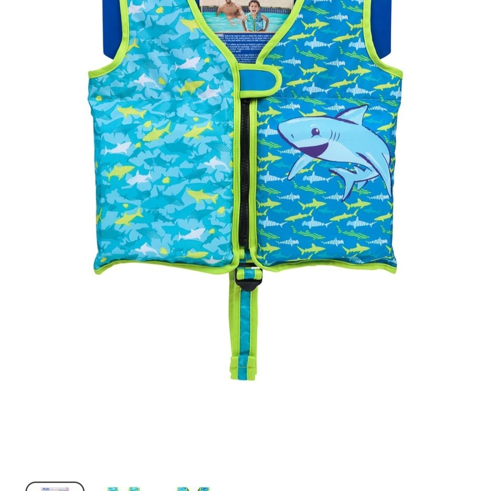 Kids Swim Vest with Shark Design - Blue and Yellow
